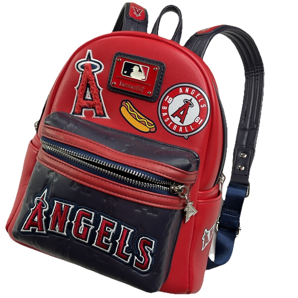 Loungefly MLB Los Angeles Angels Mini Backpack Vegan Leather Patches Baseball